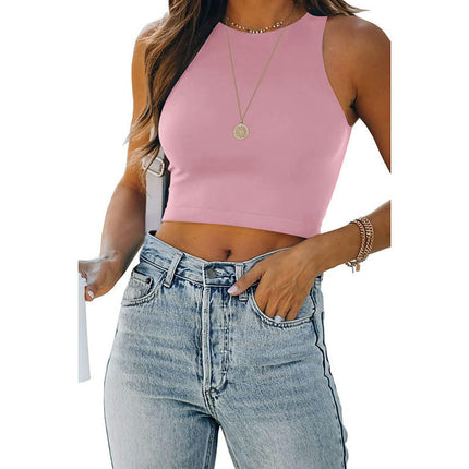 Women Crop Tank Top Summer Sleeveless Round Neck Slim Cami Tops