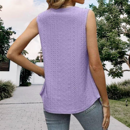 Summer Tank Top for Women Square Neck Sleeveless Flowy Pleated Eyelet Loose Fit Tops