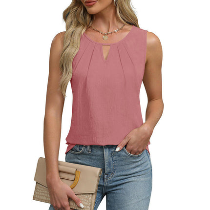 Women's Summer Sleeveless Chiffon Tank Top Round Neck Casual Blouse