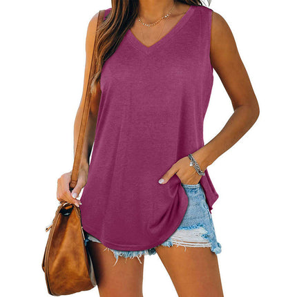 Women's V Neck Tank Top Summer Sleeveless Casual Loose Fit Blouses Tops