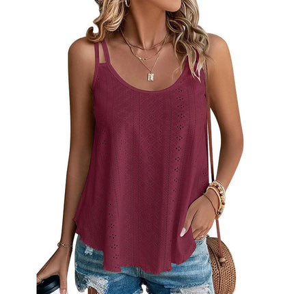 Womens Tank Tops Spaghetti Strap Camisoles Eyelet Embroidery Scoop Neck Tops