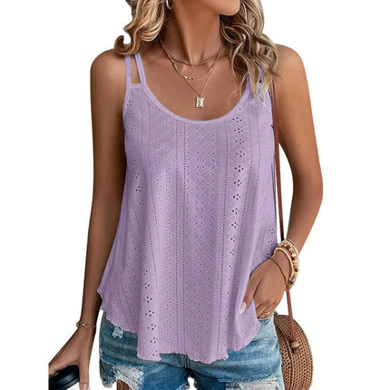 Womens Tank Tops Spaghetti Strap Camisoles Eyelet Embroidery Scoop Neck Tops