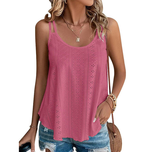 Womens Tank Tops Spaghetti Strap Camisoles Eyelet Embroidery Scoop Neck Tops