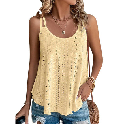 Womens Tank Tops Spaghetti Strap Camisoles Eyelet Embroidery Scoop Neck Tops