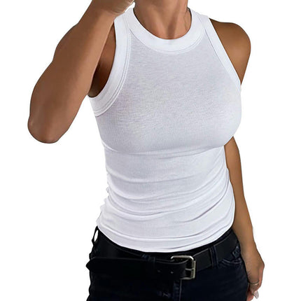 Womens Summer Stretch Slim Round Neck Ribbed Tank Basic Solid Top