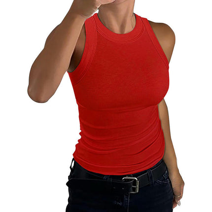 Womens Summer Stretch Slim Round Neck Ribbed Tank Basic Solid Top