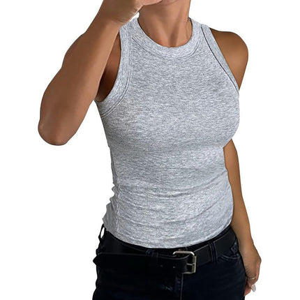 Womens Summer Stretch Slim Round Neck Ribbed Tank Basic Solid Top