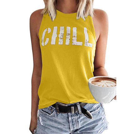 Women Crewneck Flowy Loose Fit Tank Top Sleeveless Summer Tops Shirts