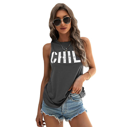 Women Crewneck Flowy Loose Fit Tank Top Sleeveless Summer Tops Shirts