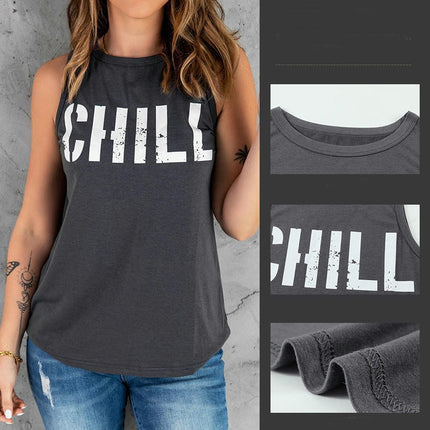 Women Crewneck Flowy Loose Fit Tank Top Sleeveless Summer Tops Shirts