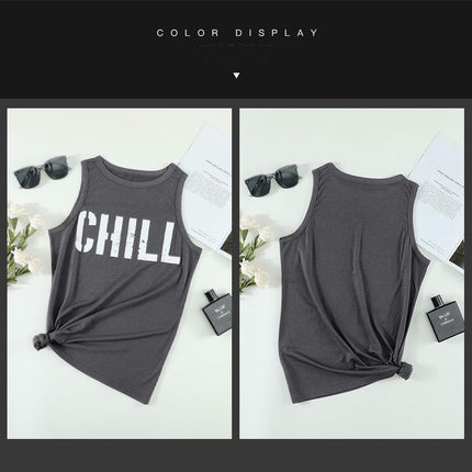 Women Crewneck Flowy Loose Fit Tank Top Sleeveless Summer Tops Shirts