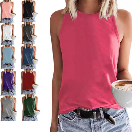 Womens Crew Neck Tank Tops Summer Top Casual Sleeveless Blouses