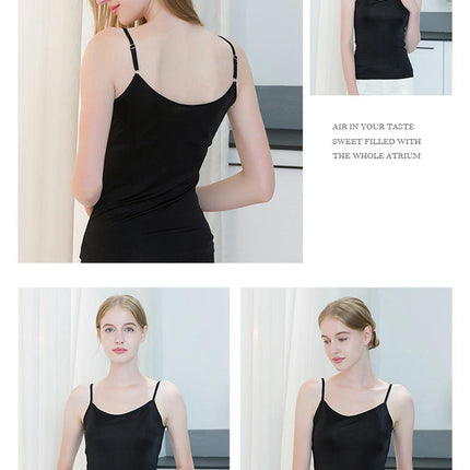 Womens Silk Camisole Spaghetti Strap Crew Neck Mulberry Silk Cami Tops