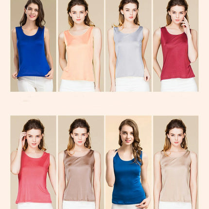 Women Silk Tank Tops Casual Sleeveless Crew Neck Summer Blouse