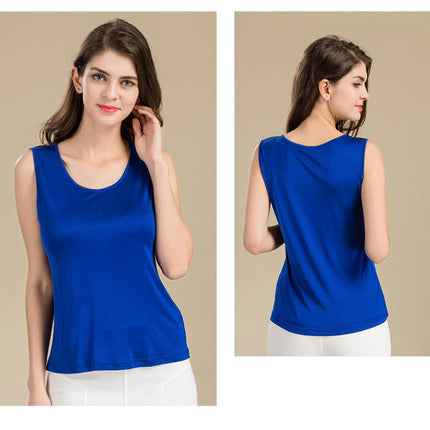 Women Silk Tank Tops Casual Sleeveless Crew Neck Summer Blouse