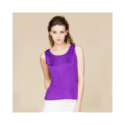 Women Silk Tank Tops Casual Sleeveless Crew Neck Summer Blouse