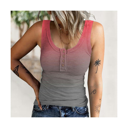 Womens Crew Neck Tank Tops Summer Ribbed Knit Sleeveless Henley Shirts