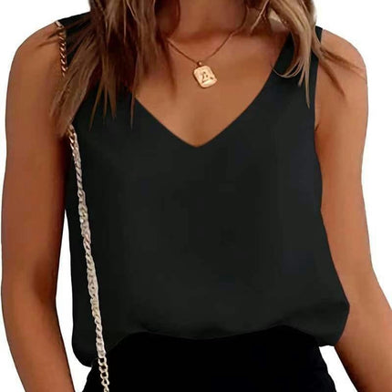 Satin Tank Tops for Women Summer Loose Fit Sleeveless V Neck Cami Top