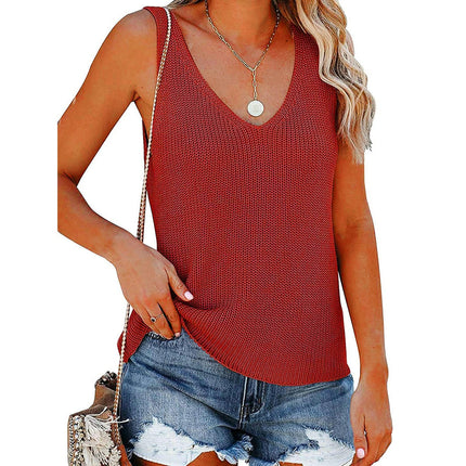 Womens Summer Sleeveless V Neck Sweater Vest Fall Knitted Loose Cami Tank Tops