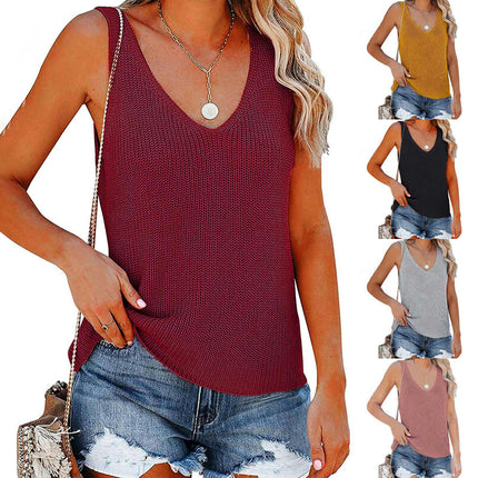 Womens Summer Sleeveless V Neck Sweater Vest Fall Knitted Loose Cami Tank Tops