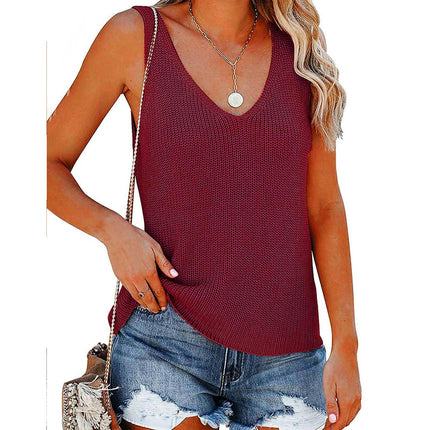 Womens Summer Sleeveless V Neck Sweater Vest Fall Knitted Loose Cami Tank Tops