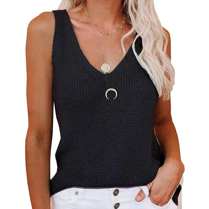 Womens Summer Sleeveless V Neck Sweater Vest Fall Knitted Loose Cami Tank Tops