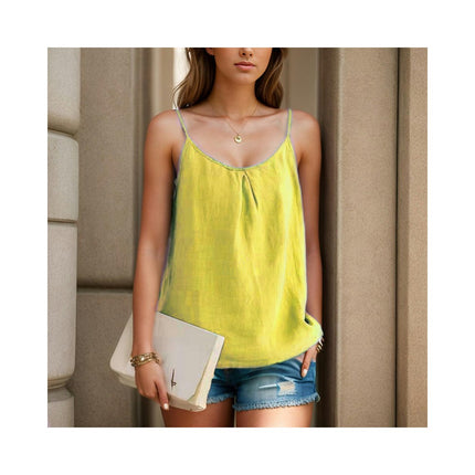 Women Sleeveless Tank Tops Casual Loose Fit Pleated Spaghetti Straps Cami Shirts