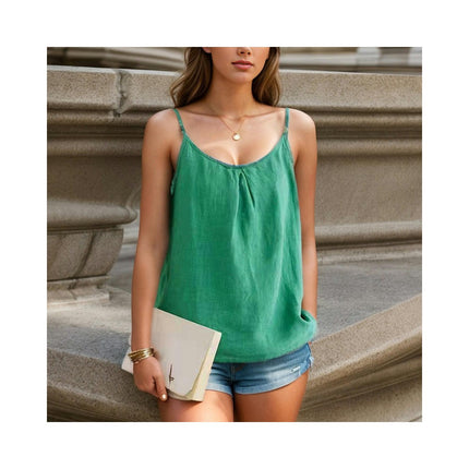 Women Sleeveless Tank Tops Casual Loose Fit Pleated Spaghetti Straps Cami Shirts