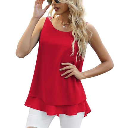 Women's Sleeveless Chiffon Tank Top Double Layers Casual Blouse Tunic