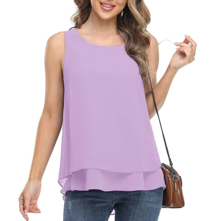 Women's Sleeveless Chiffon Tank Top Double Layers Casual Blouse Tunic