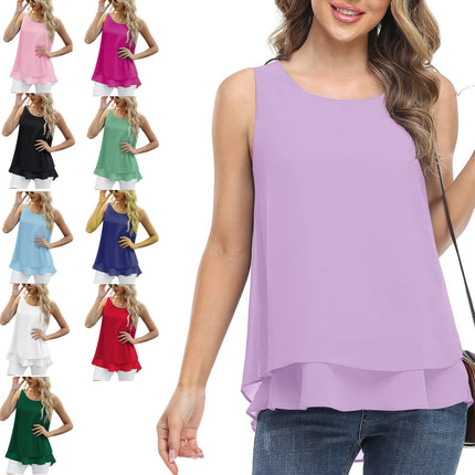 Women's Sleeveless Chiffon Tank Top Double Layers Casual Blouse Tunic