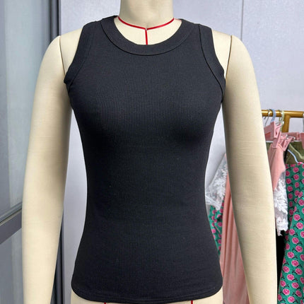 Women Crew Neck Tank Tops Summer Sleeveless Slim Knit Ribbed Top