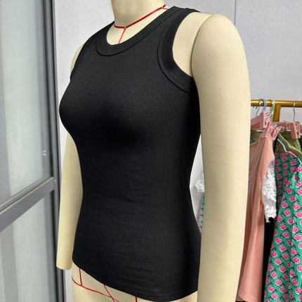 Women Crew Neck Tank Tops Summer Sleeveless Slim Knit Ribbed Top