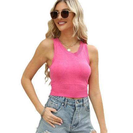 Women's V Neck Sleeveless Tank Tops Summer Solid Slim Knit Crop Top