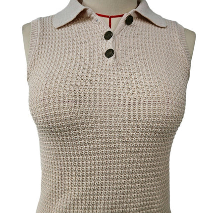 Womens Summer Button Down Collar Sleeveless Knit Slim Crop Tank Tops