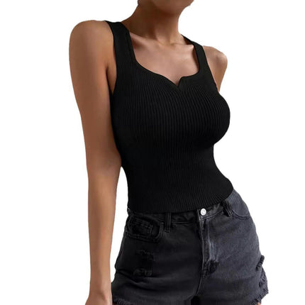 Women's Ribbed Knit Cropped Tank Tops Summer Sleeveless Square Neck Slim Fit Shirts