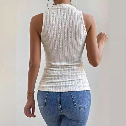 Women Casual Sleeveless Tank Top High Neck Slim Fit Knit Tops