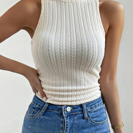 Women Casual Sleeveless Tank Top High Neck Slim Fit Knit Tops