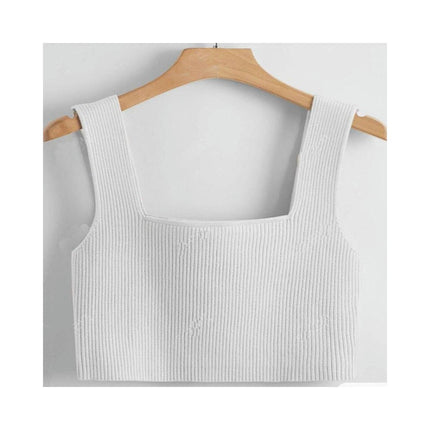 Women's Square Neck Sleeveless Solid Ribbed Knit Crop Top Tank