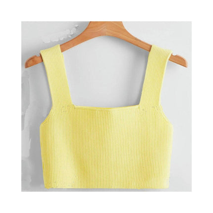 Women's Square Neck Sleeveless Solid Ribbed Knit Crop Top Tank