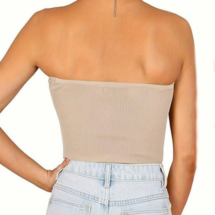 Womens Tube Tops Summer Twist Knot Front Knit Bandeau Strapless Ribbed Sleeveless Crop Top