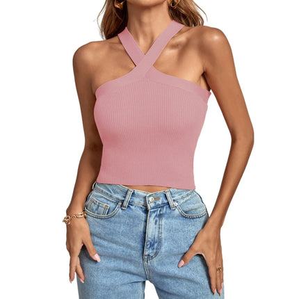 Women's Casual Crisscross Sleeveless Slim Halter Summer Tank Top