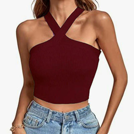 Women's Casual Crisscross Sleeveless Slim Halter Summer Tank Top