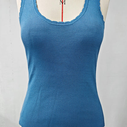 Womens Scoop Neck Tank Tops Ribbed Knit Slim Fitted Basic Casual Sleeveless Shirts