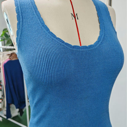 Womens Scoop Neck Tank Tops Ribbed Knit Slim Fitted Basic Casual Sleeveless Shirts