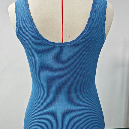 Womens Scoop Neck Tank Tops Ribbed Knit Slim Fitted Basic Casual Sleeveless Shirts