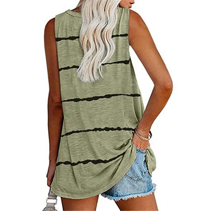 Womens V Neck Sleeveless Tank Tops Casual Summer T-Shirt Stripes Loose Fit Blouse