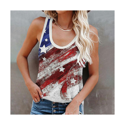 Womens Summer Tank Tops Sleeveless U Neck Printed Fashion Blouse