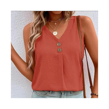 Women's Sleeveless V Neck Button Down Blouses Casual Loose Tank Tops