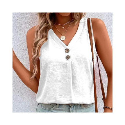 Women's Sleeveless V Neck Button Down Blouses Casual Loose Tank Tops